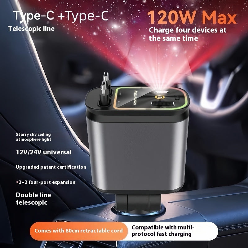 Portable Four-in-one 120W Starry Sky Car Charger